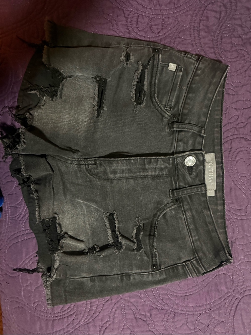 Just USA Black Distressed Ripped Denim Shorts